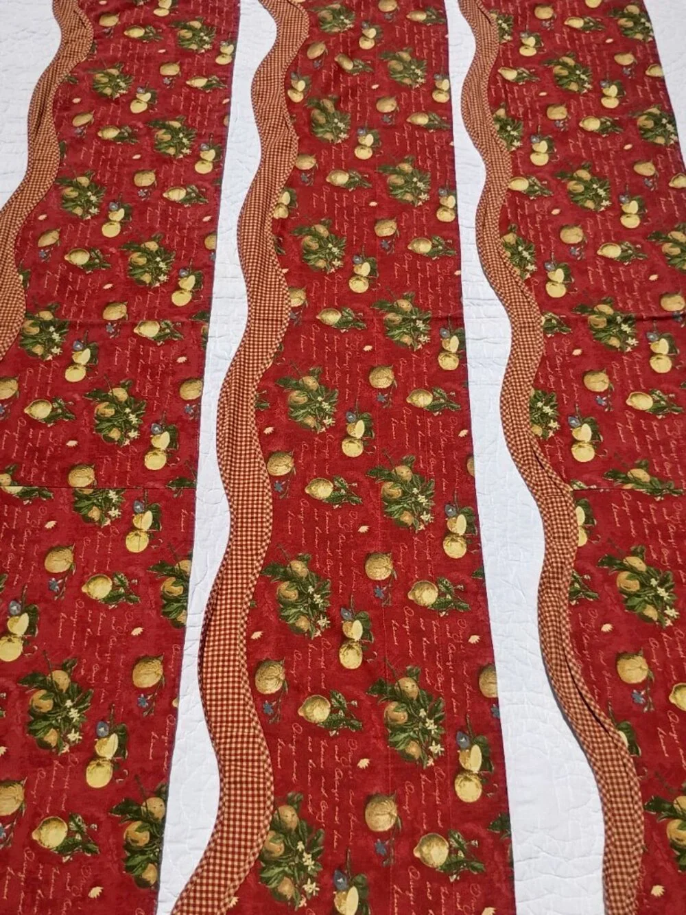 Set of 3 Vintage Waverly La Frutta Curtain Valances Lemons and Oranges Dark Red